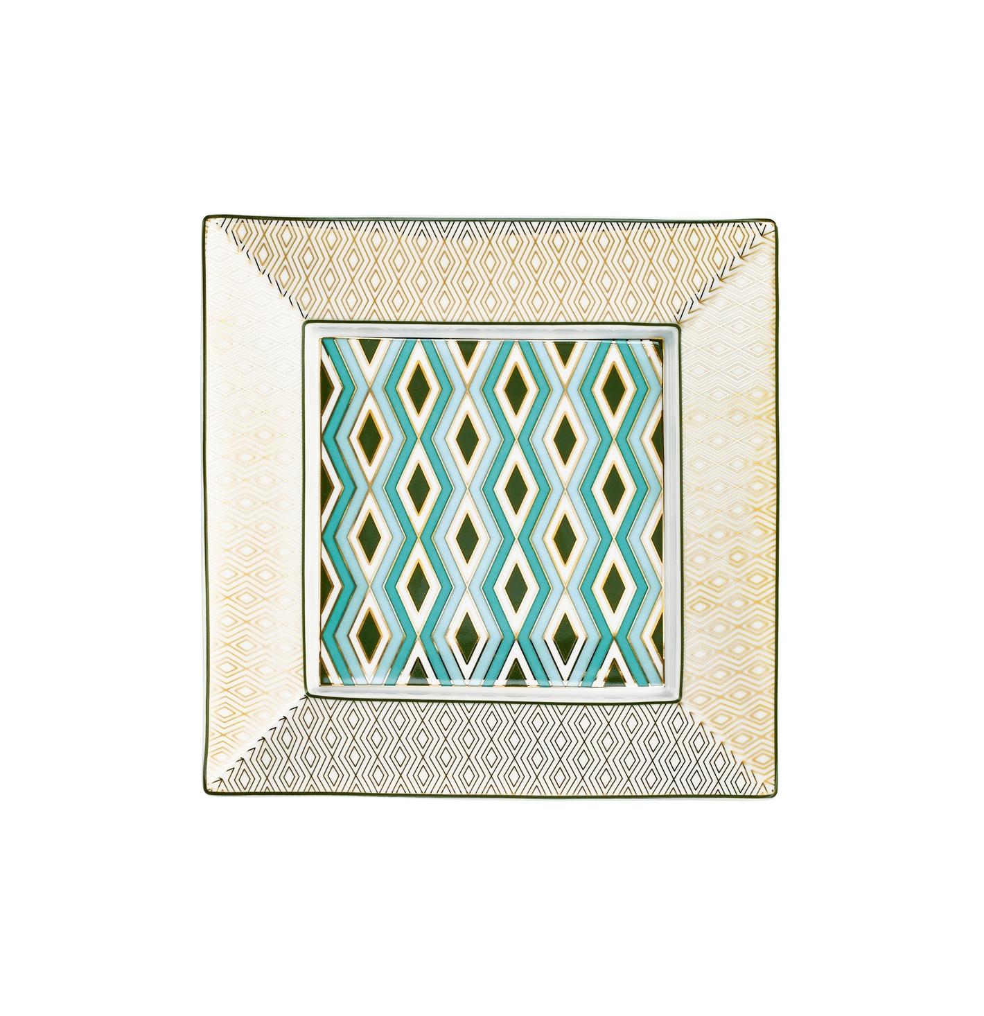 Raynaud Mosaic - Square Trinket Tray Babylone Green 6.69 x 6.69 in in a gift box