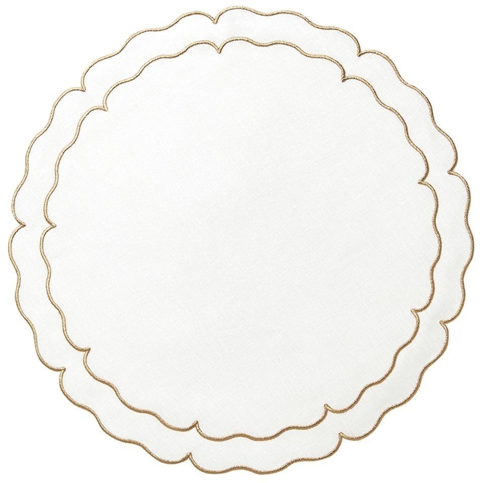 Lihno White w/ Gold Scalloped Round Placemat
