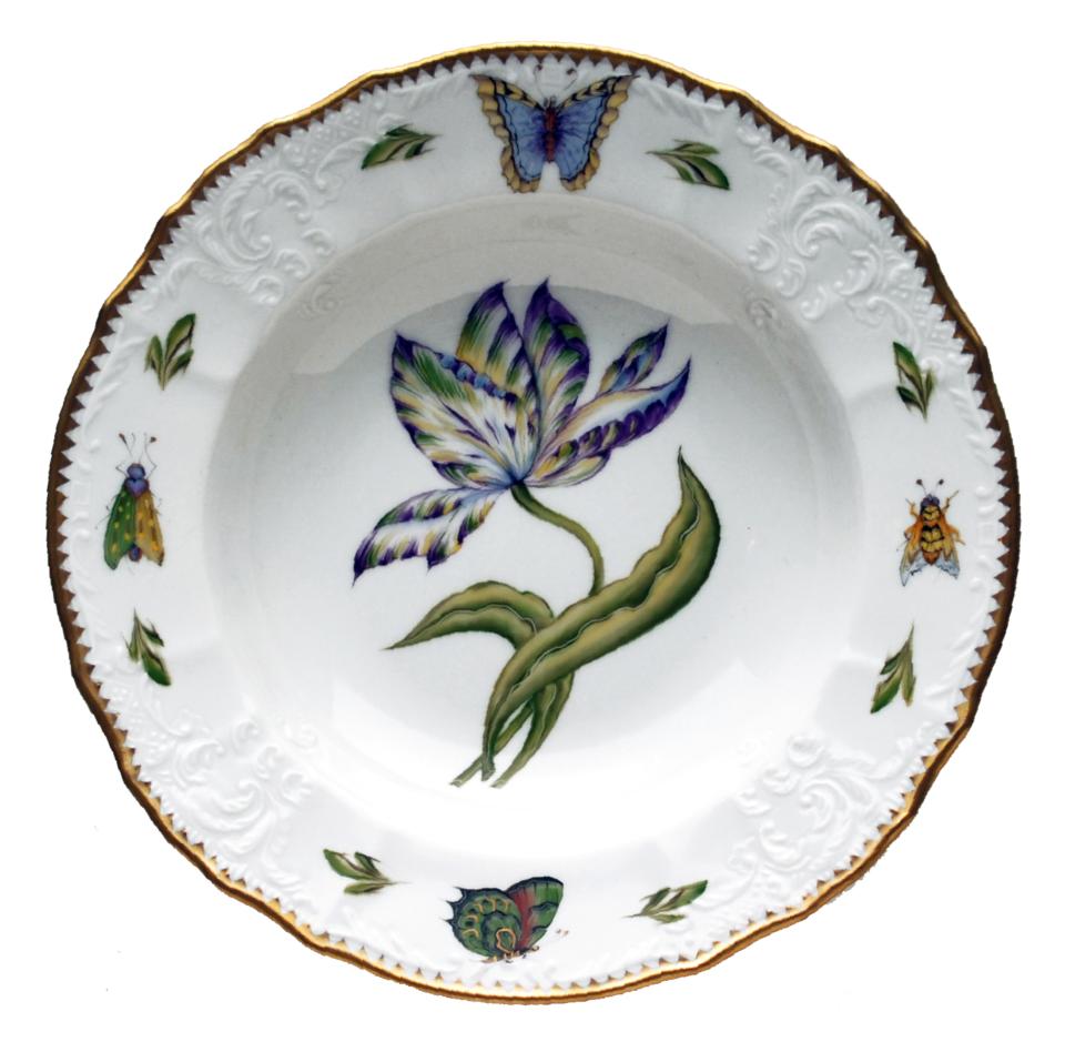 Yellow, Green, Purple, & Blue Tulip Rim Soup Plate