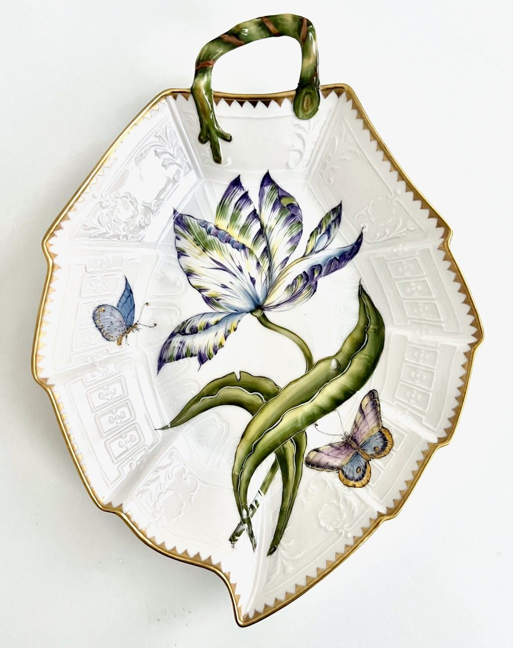 Leaf Plate - Full Bloom Purple & Yellow Flower