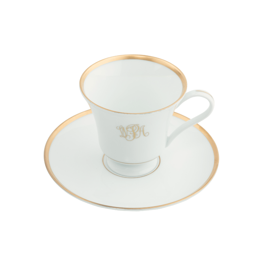 Signature White Gold Monogrammed Cup & Saucer by Pickard