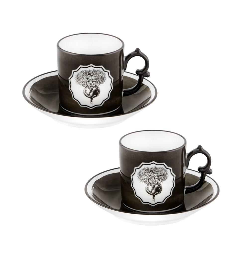 Black Coffee Cups and Saucer ÃÂÃÂ Set of 2