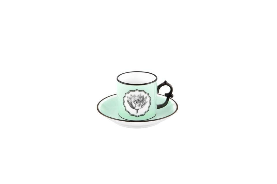 Yellow and Green Coffee Cups and Saucers ÃÂÃÂ Set of 2