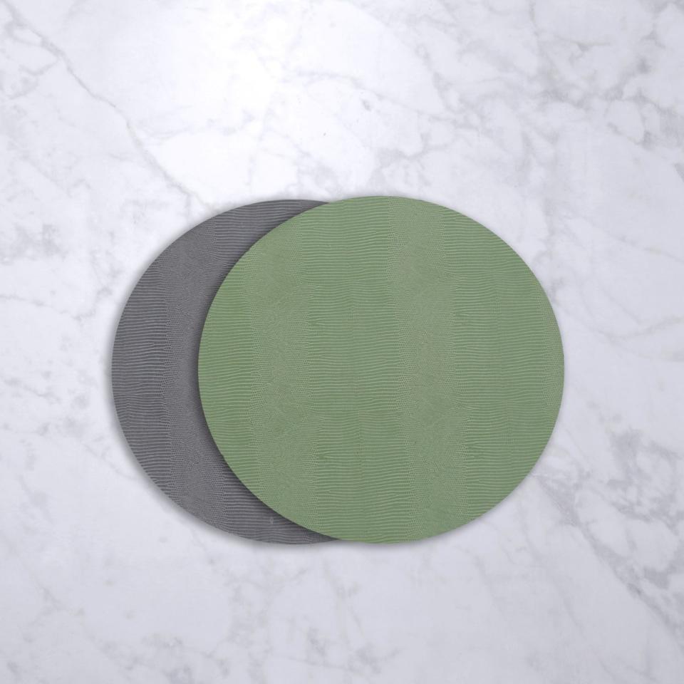 Snakeskin Reversible 15.5" Round Placemats Set of 4 (Green and Gray)