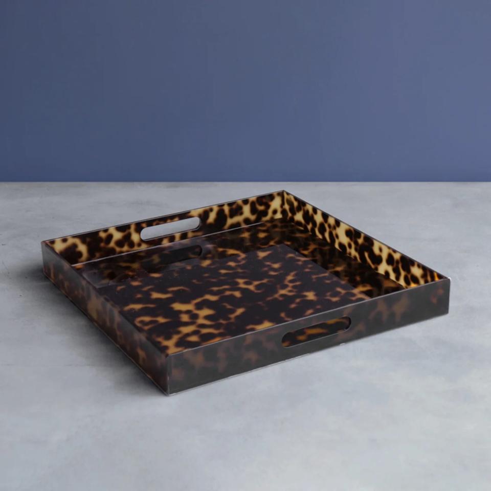 Acrylic Tortoise Large Square Tray With Handles