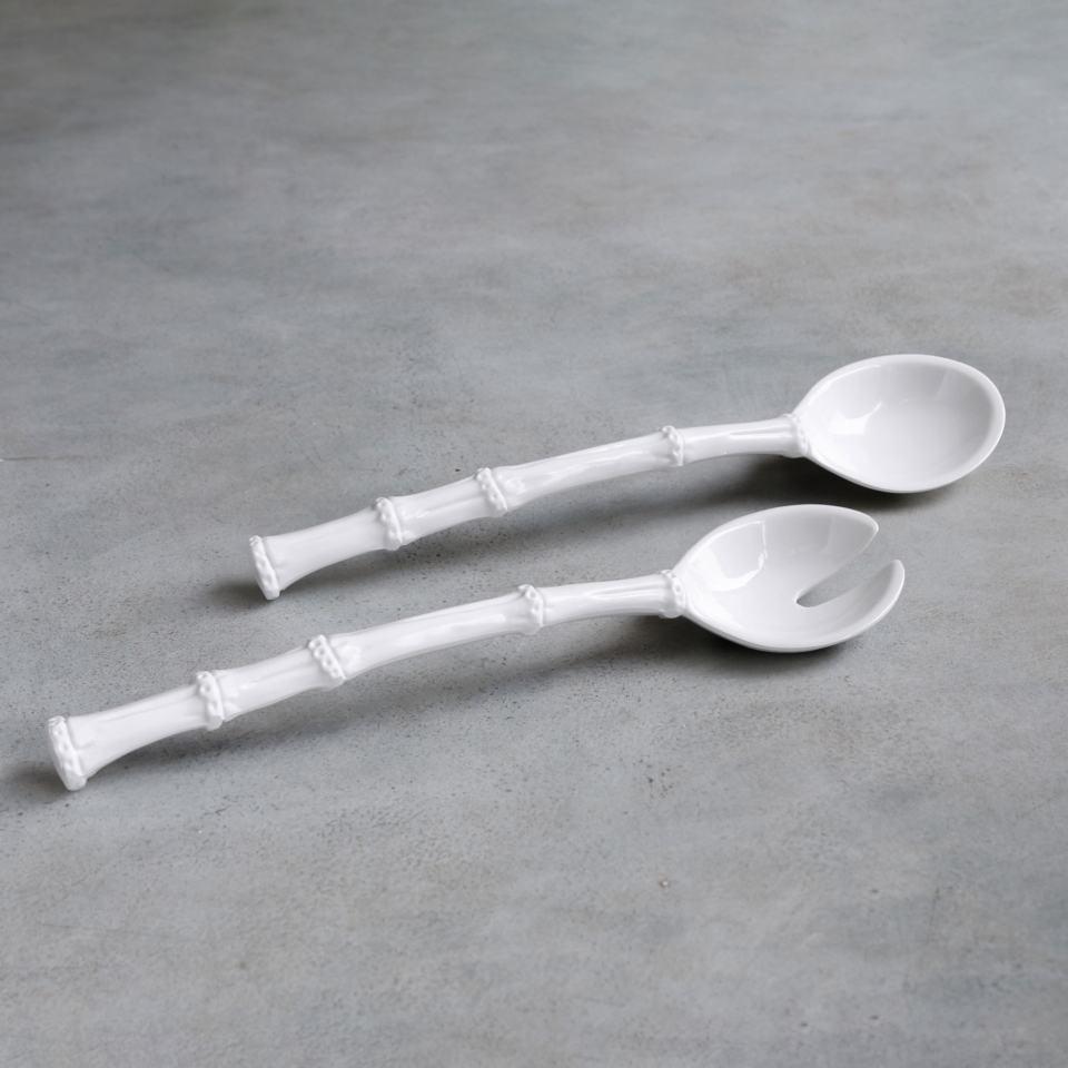 Bamboo Large Salad Servers (White)