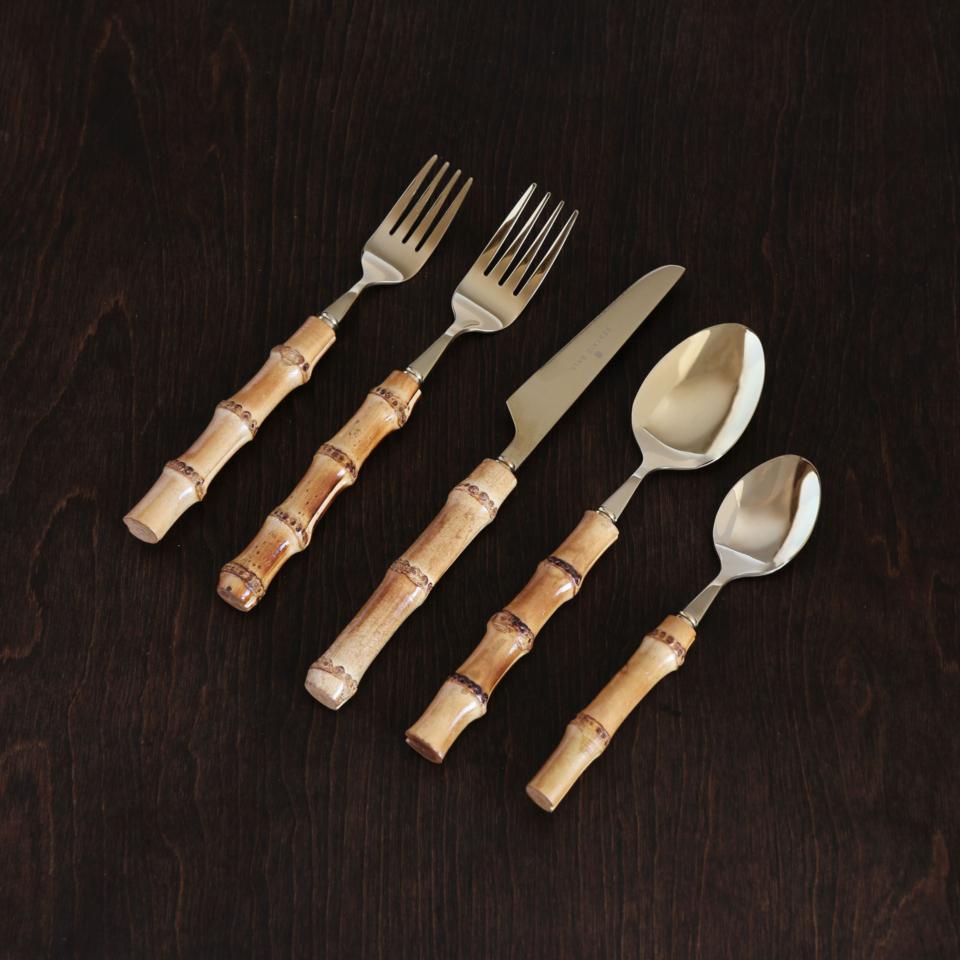 Bamboo Flatware Set of 5 (Gold and Natural)