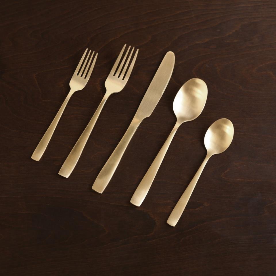 Charlotte Stainless Flatware Set of 5 (Full Brushed Champagne Gold)