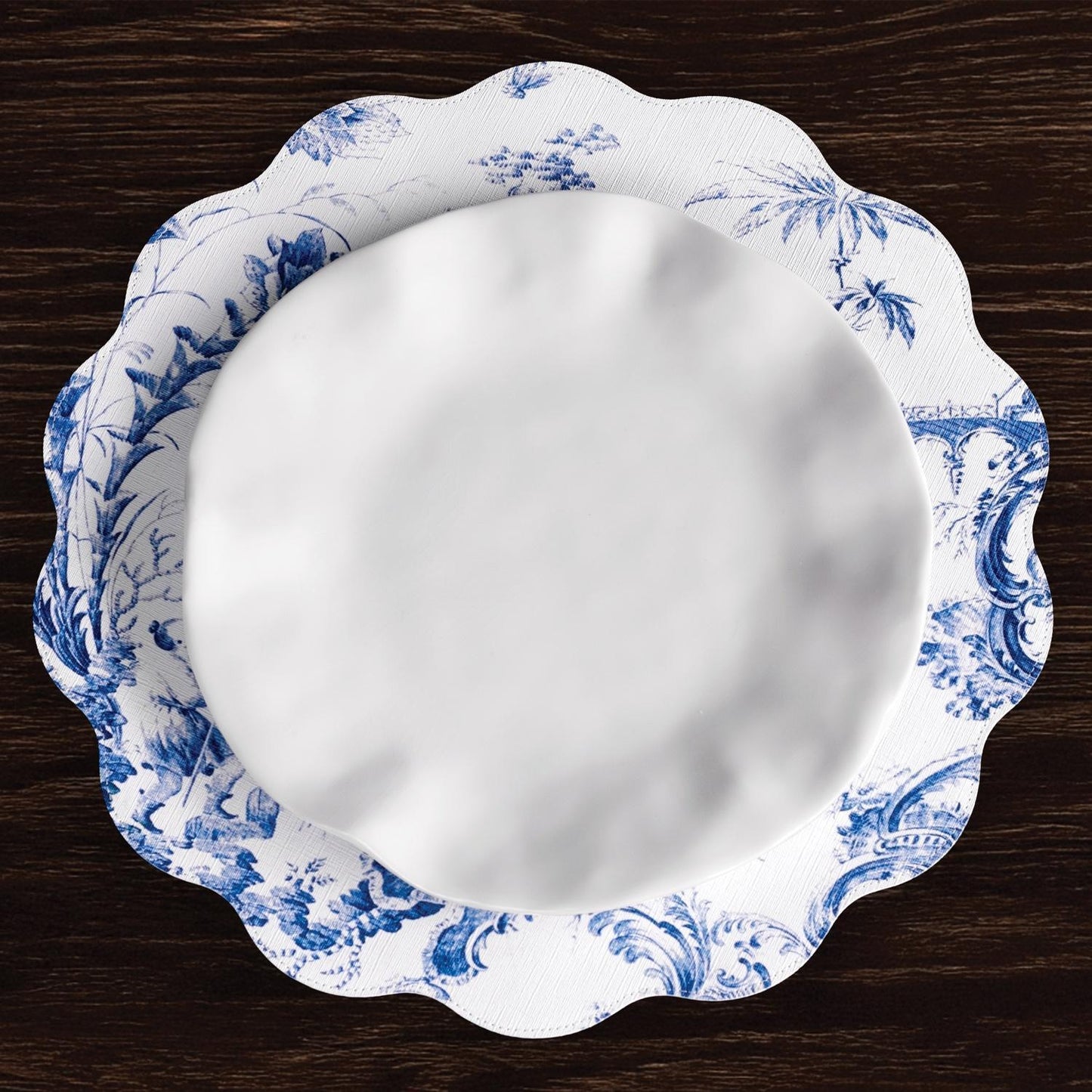 VIDA Chinoiserie Reversible Round Placemats Set of 4 Blue & White