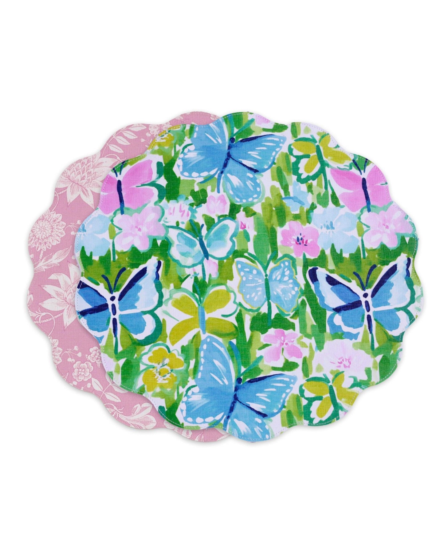 VIDA Butterfly Garden & Flowers Reversible Round Placemats Set of 4 (Pastel)