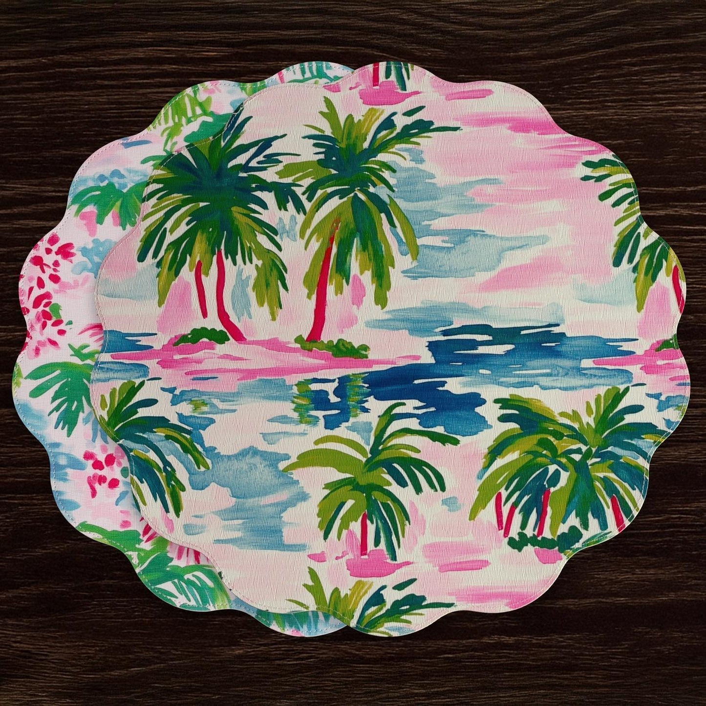 VIDA Palm Trees Reversible Round Placemats Set of 4 (Multi)