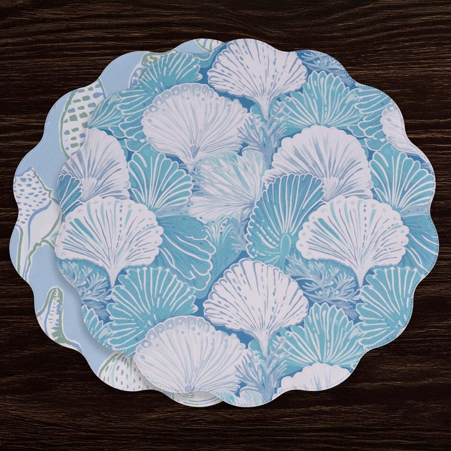 Shells & Scallops Reversible Round Placemats Set of 4 (Blue & White)