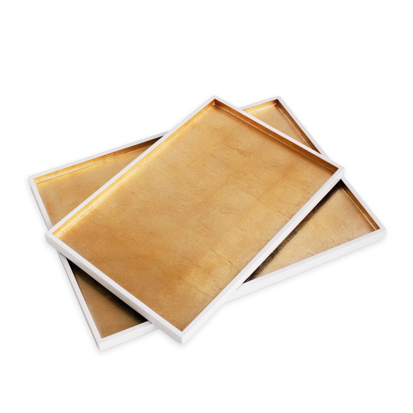 INDOCHINE Rectangle Lacquered Trays Set of 2 (White and Gold)