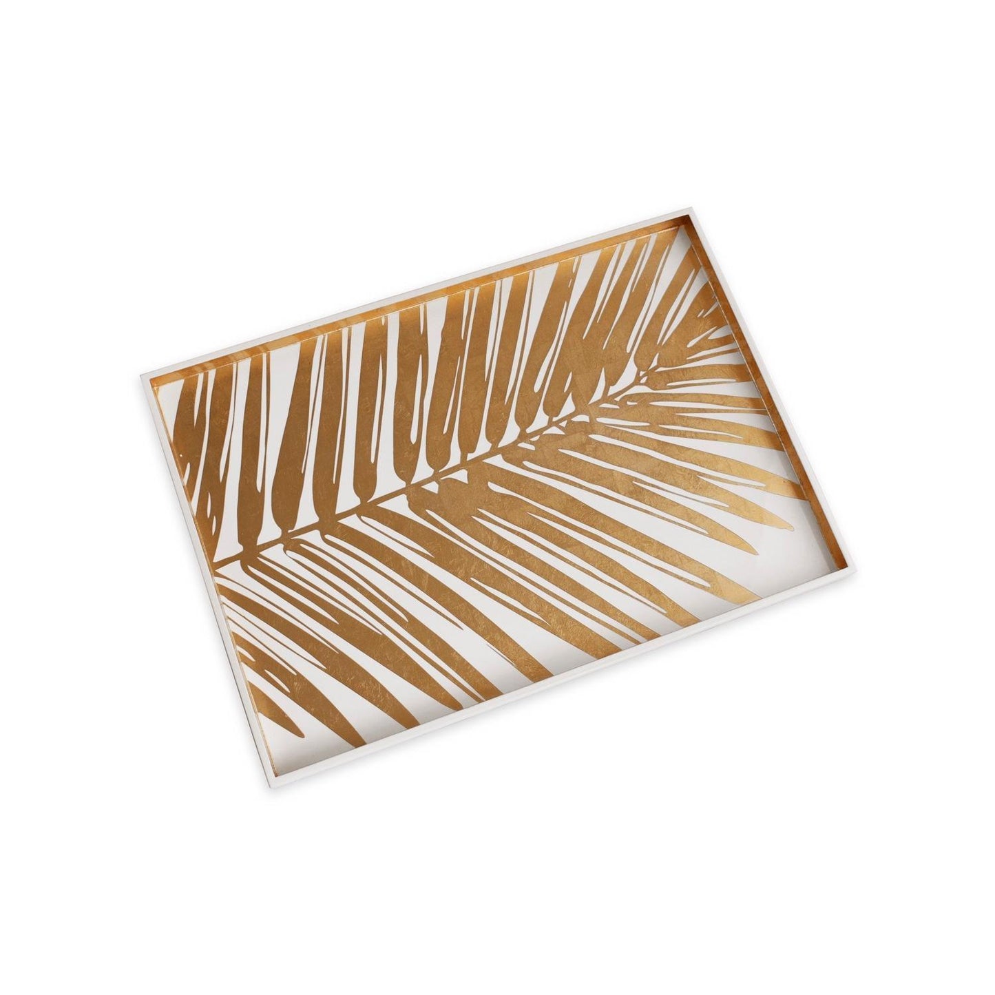 INDOCHINE Small Lacquered Palm Tray (White and Gold)