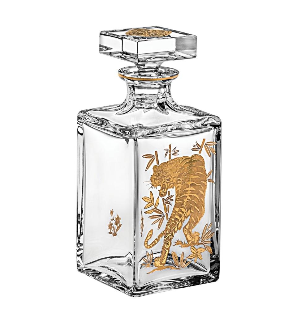 Whisky Decanter with Gold Tiger