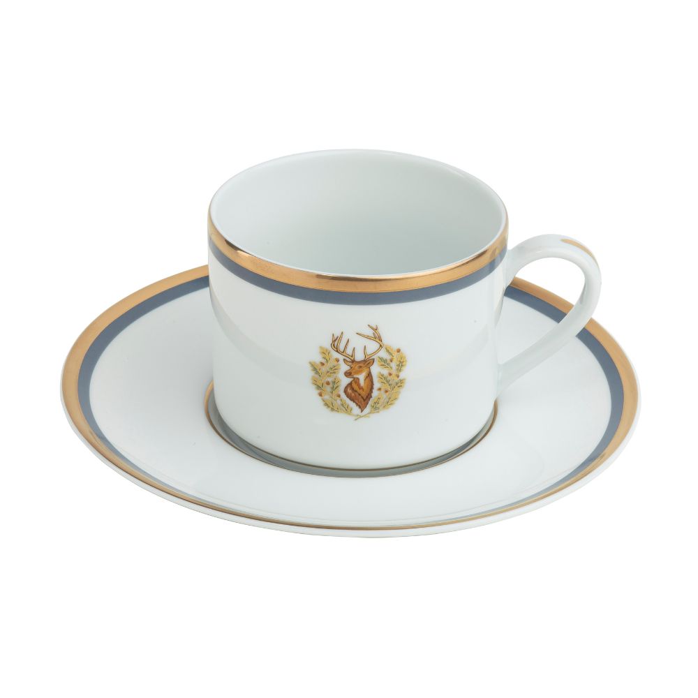 Tea Cup Saucer blue and Gold band