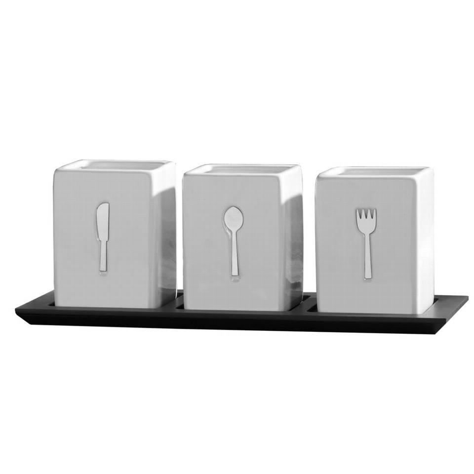 3 Piece Ceramic Caddy on wood tray
