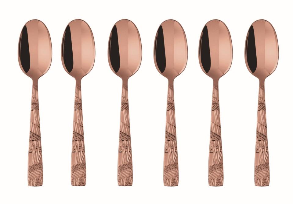 6 pc Moka Spoon Set in Wooden Box PVD Copper