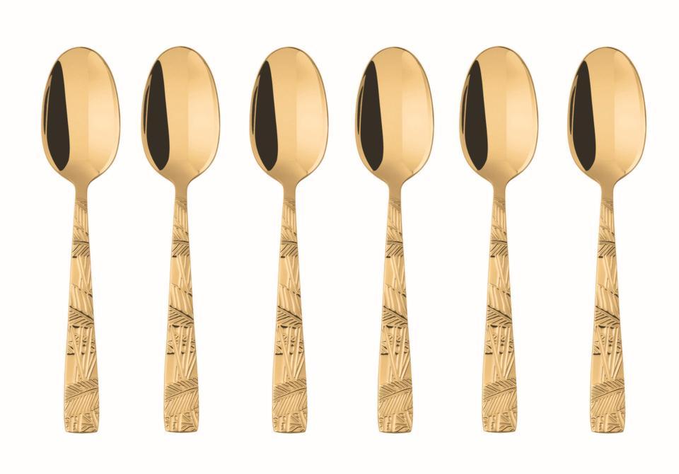 6 pc Moka Spoon Set in Wooden Box PVD Gold
