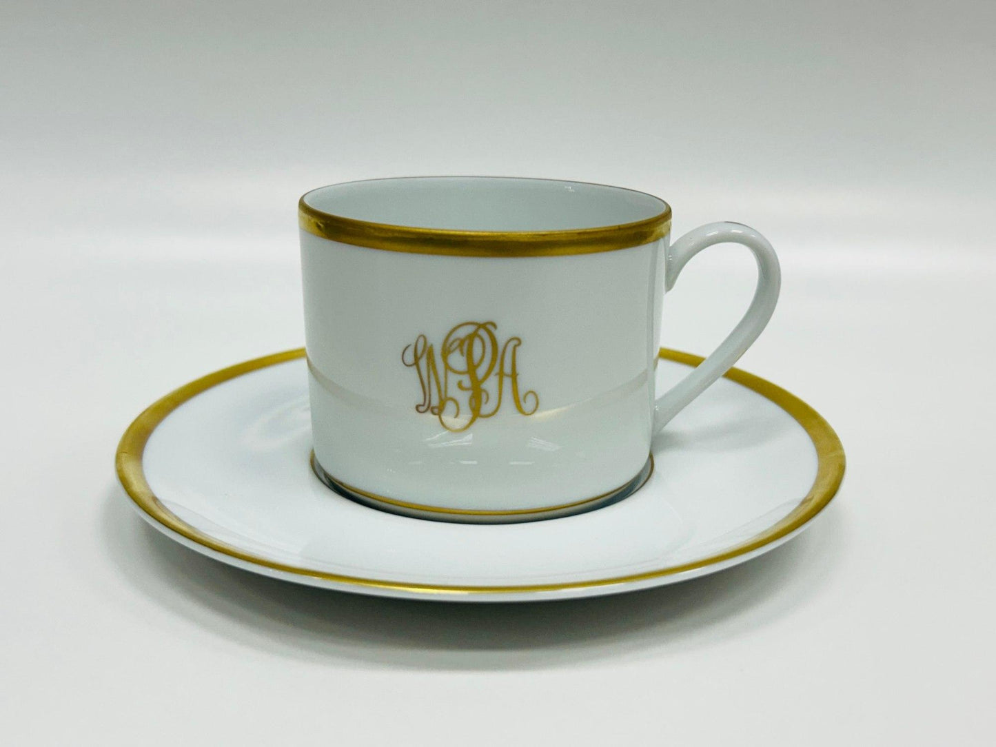 Signature Ultra White Monogrammed Can Cup and Saucer
