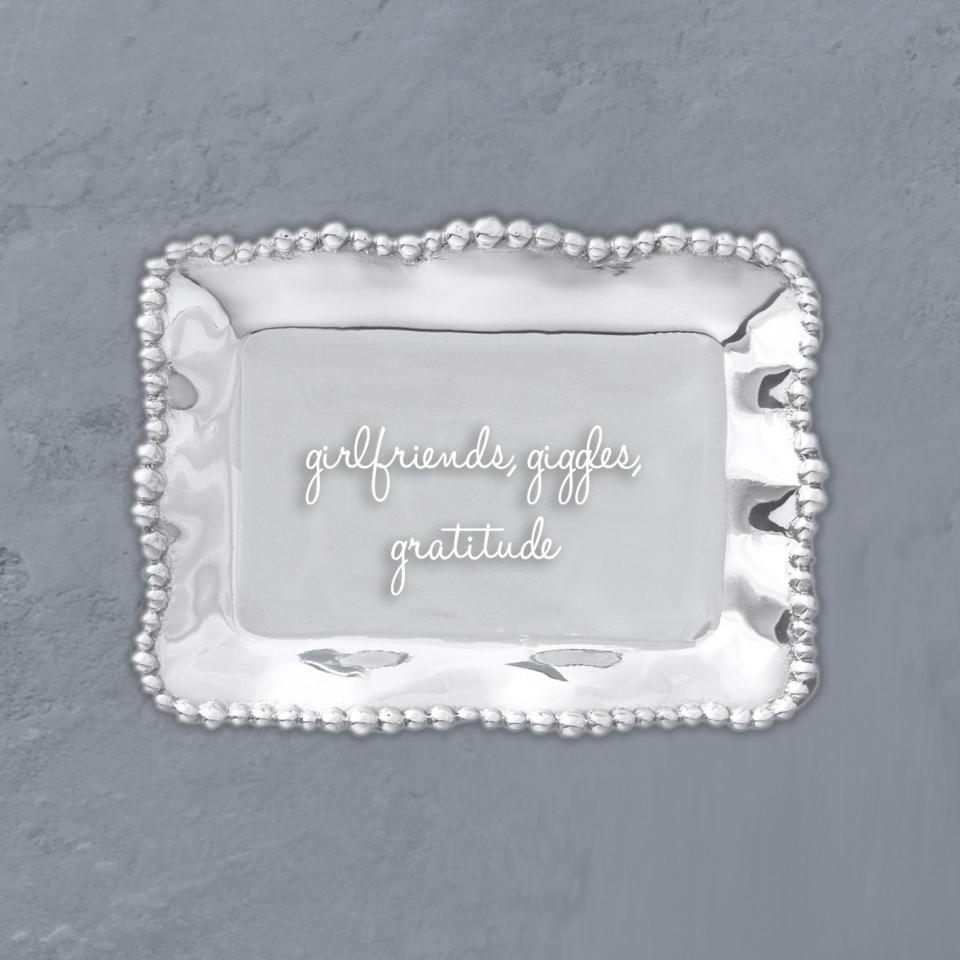 Organic Pearl Rectangular Engraved Tray "girlfriends, giggles, gratitude"