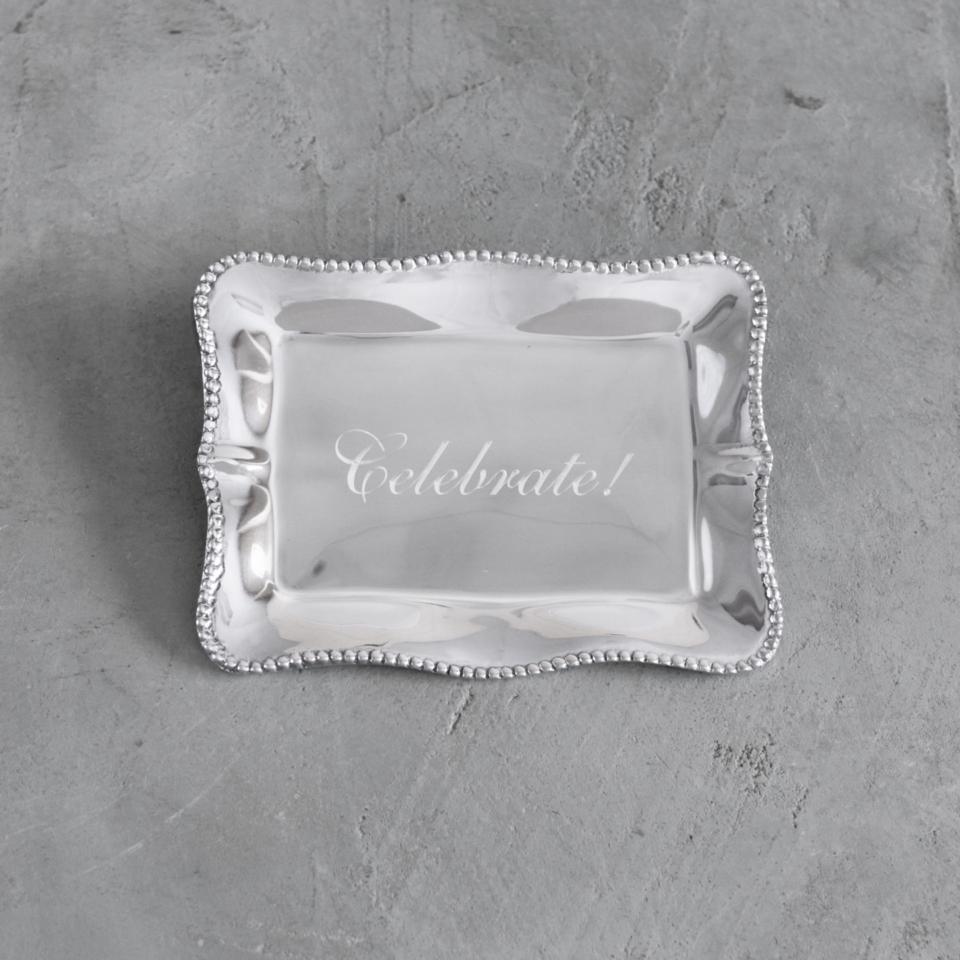 Pearl Denisse Rectangular Engraved Tray "Celebrate!"