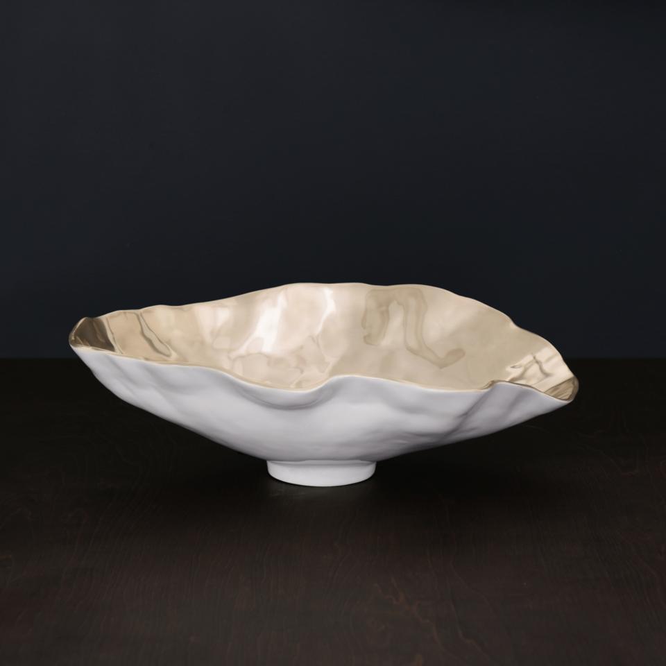 Maia Large Oval Bowl (White and Gold)