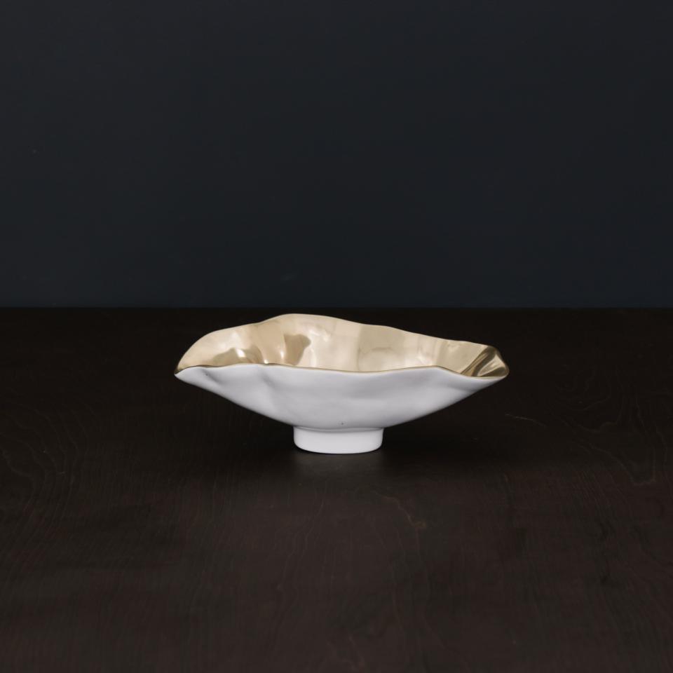Maia Small Oval Bowl (White and Gold)