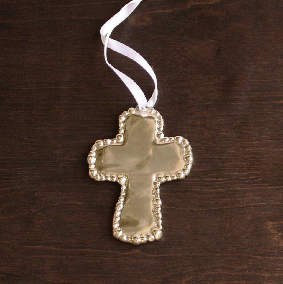 Sierra Modern Organic Pearl Cross Ornament (Shiny Gold)