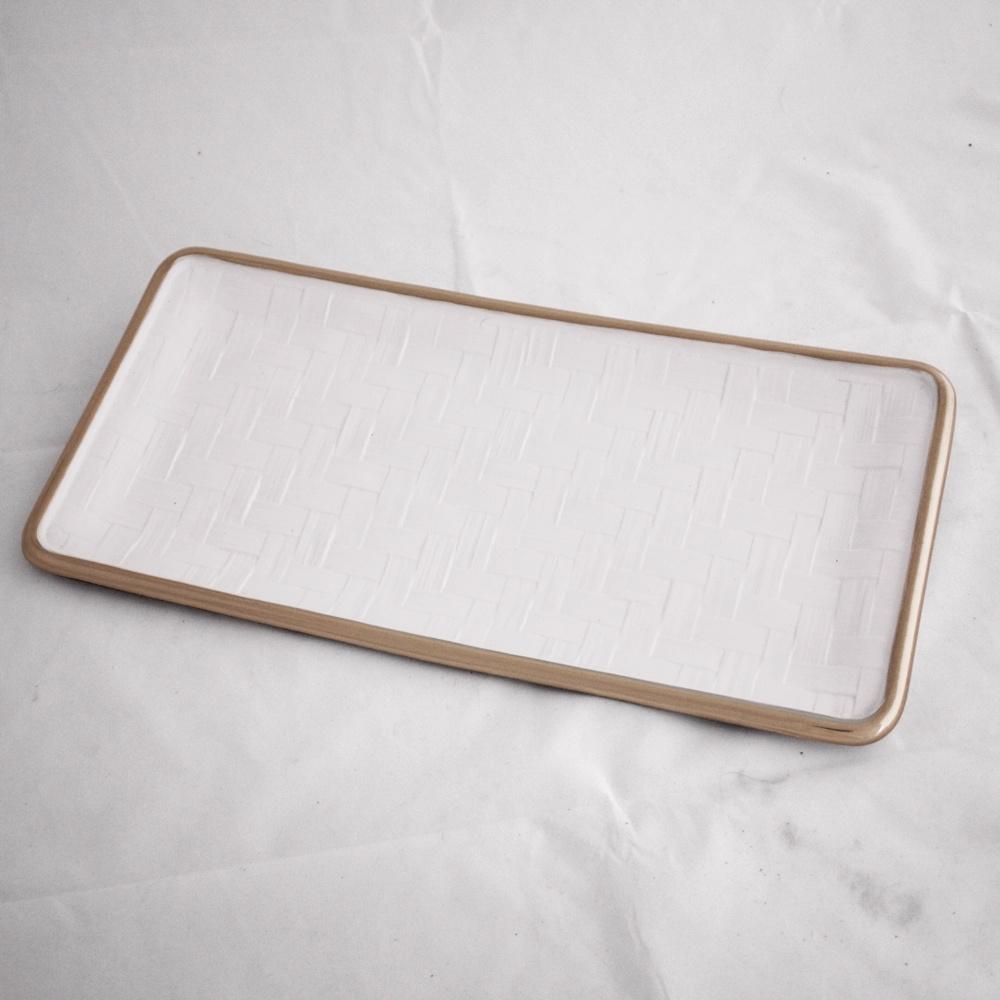 Bahamas Long Rectangle Tray (White and Gold)