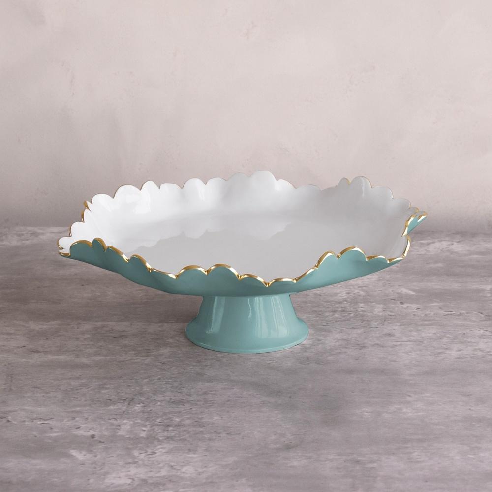 Colette Pedestal Cake Plate (Turquoise and White)