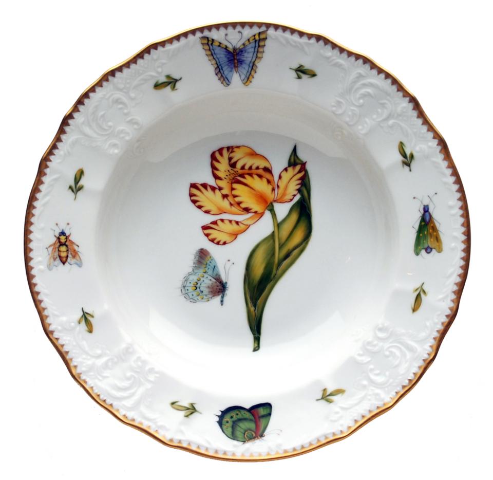 Yellow & Red Tulip Rim Soup Plate