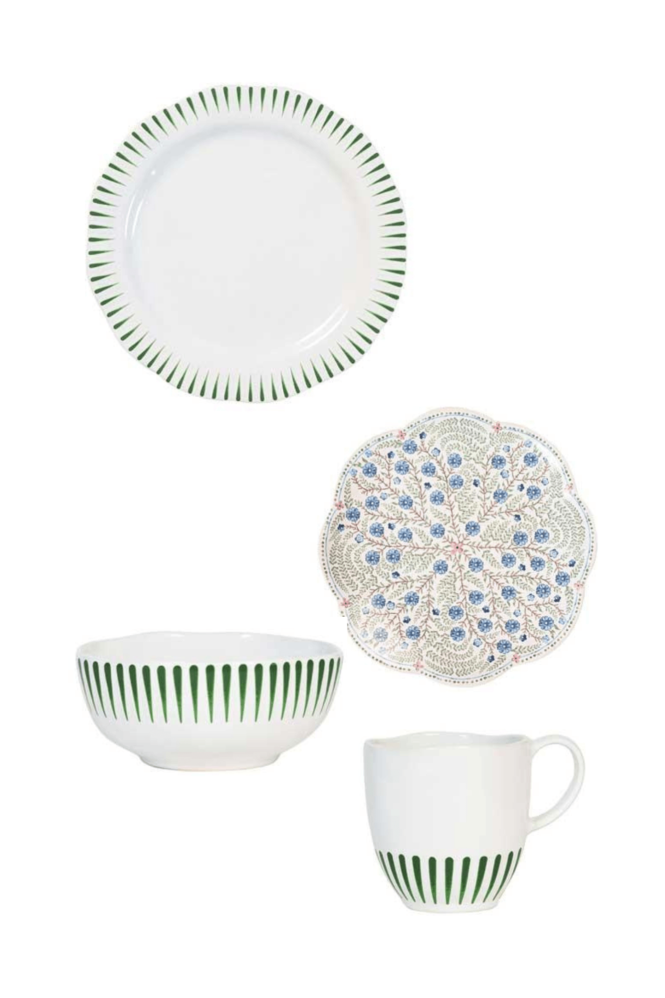 Sitio Stripe Basil w/ Villa Seville by Juliska Four Piece Place Setting
