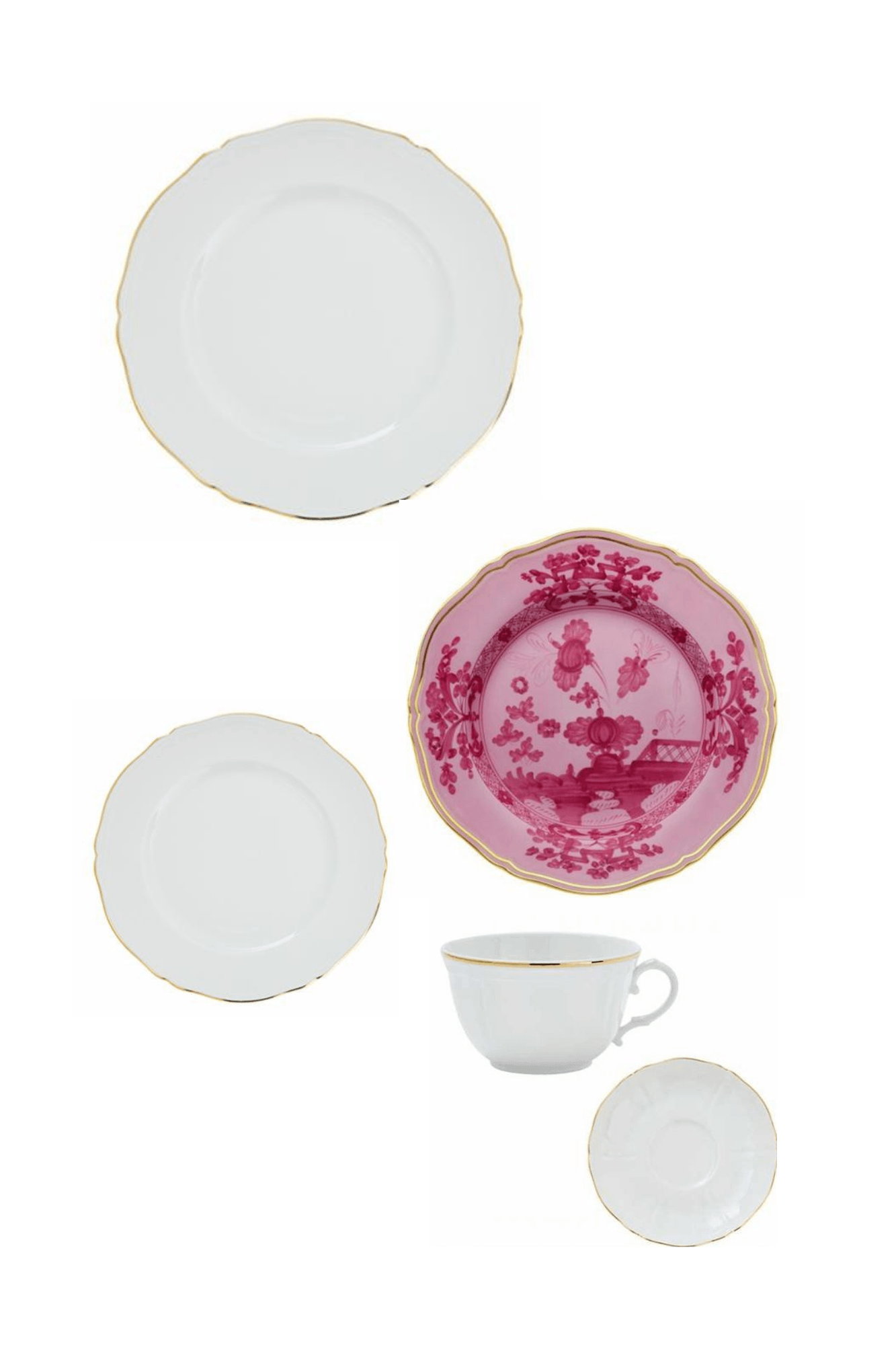 Corona Gold w/ Oriente Italiano Popora by Richard Ginori Five Piece Place Setting