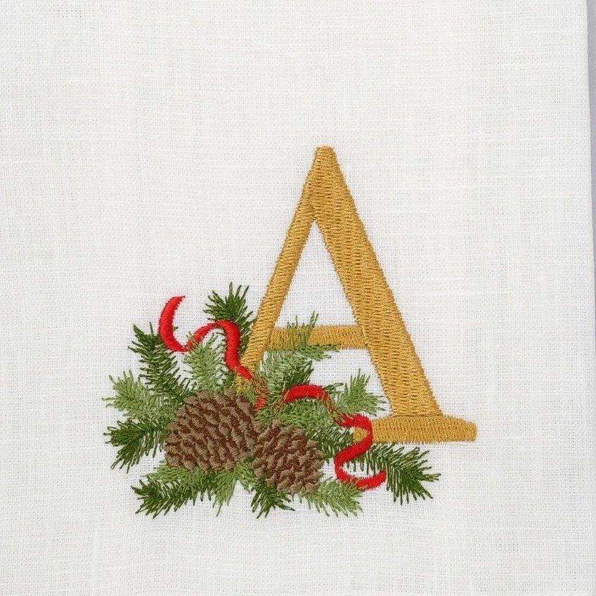 Towel, Winter Pine Monogram A, White (Multi)