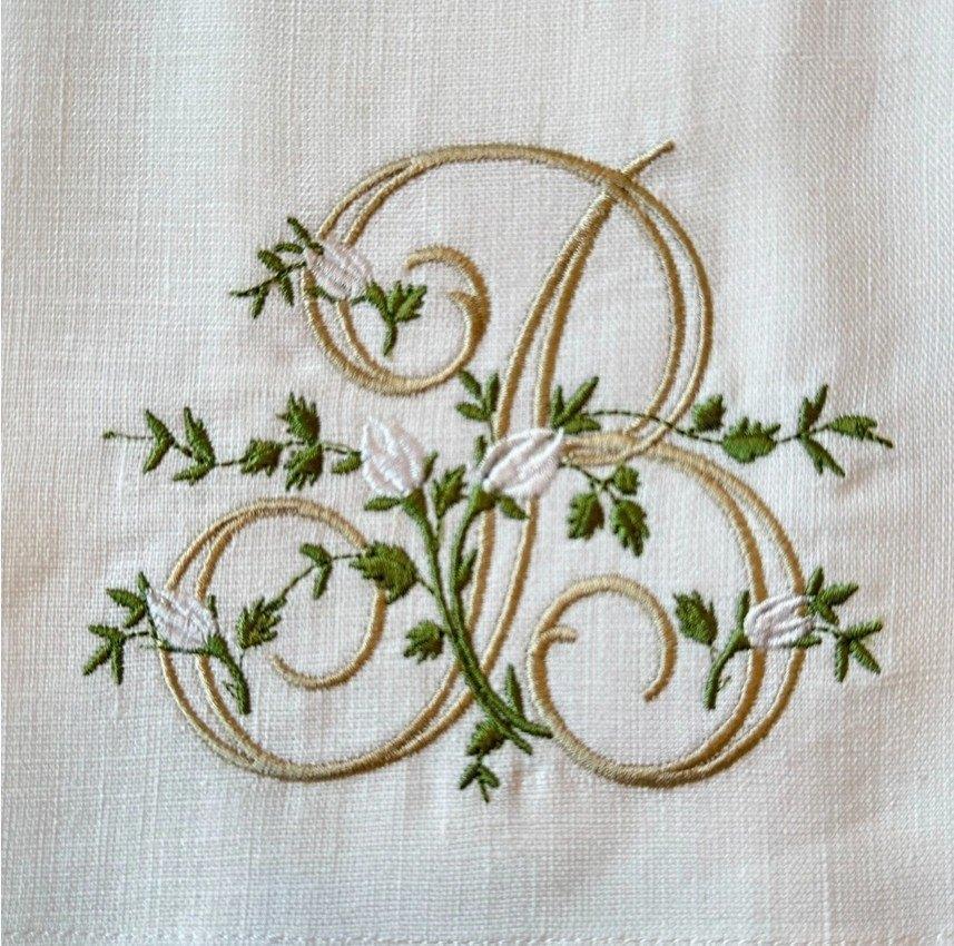 Towel, Floral Monogram B, White (Cream Multi)