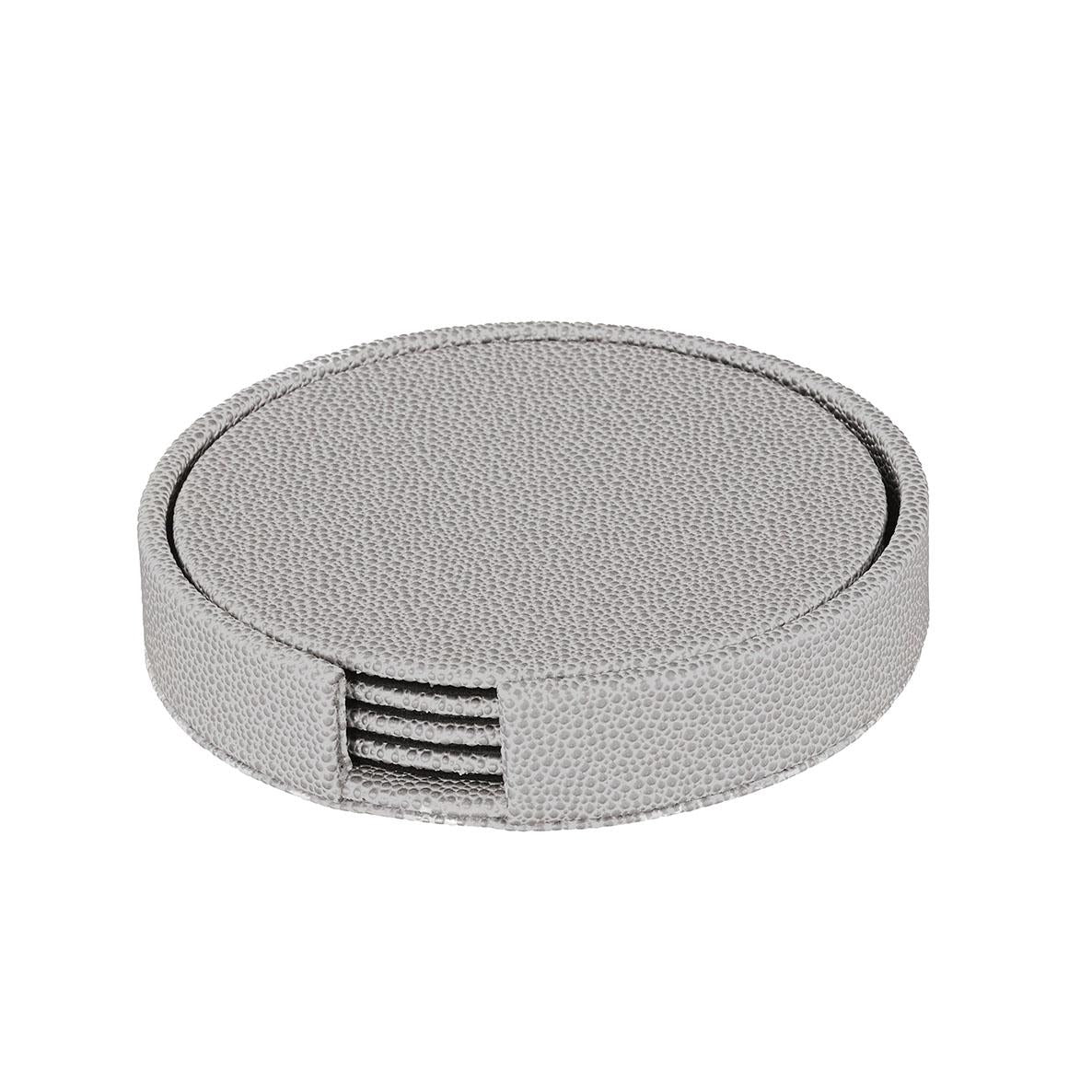 Gray Round Boxed Coaster - Set of 4