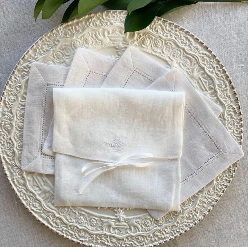 Hemstitch White Cocktail Napkin Set of 4