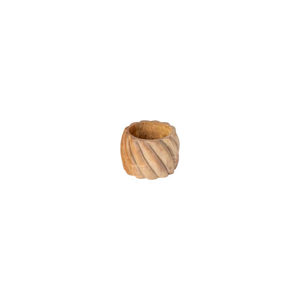 Set 4 Napkin rings round spiral, Natural wood