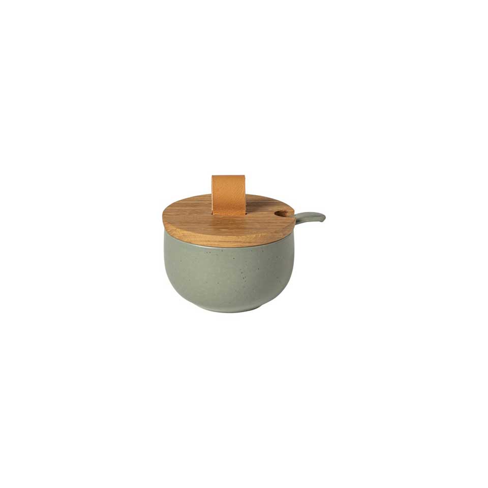 Sugar bowl w/ wood lid, Artichoke