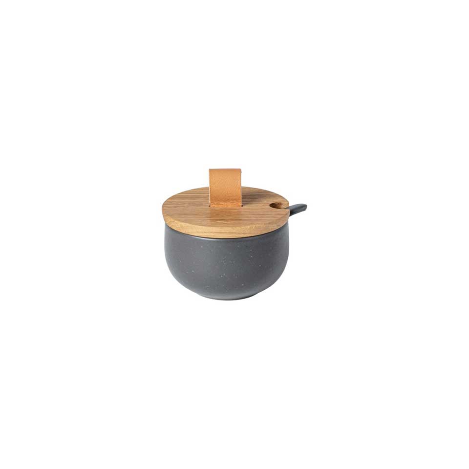 Sugar bowl w/ wood lid, Seed grey