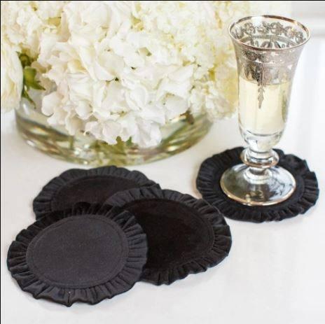 Round Ruffle Velvet Black Cocktail Napkin Set
