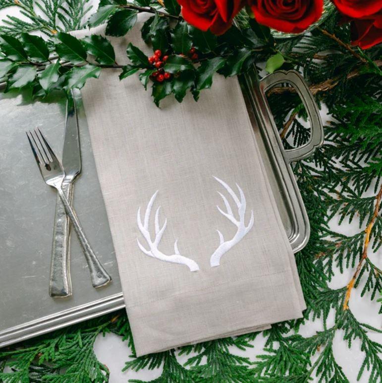 Antler Tri-Fold Napkin, Flax with White