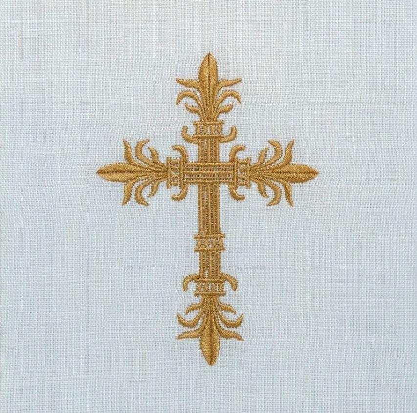 Cross Linen Towel, White (Gold)