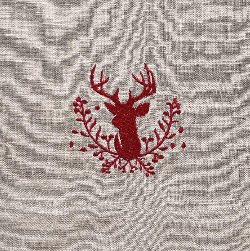 Stag with Holly Berries, Soft Flax (Red)