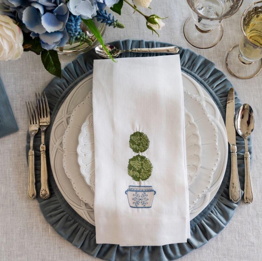 Double Boxwood Topiary Towel, White