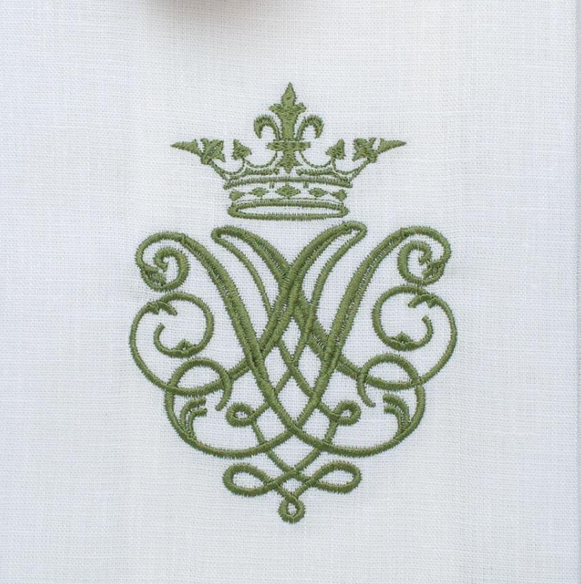 Crest Linen Towel, White ( Green)