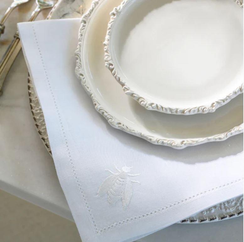 Hemstitch Bee on Italian Linen Large Napkin