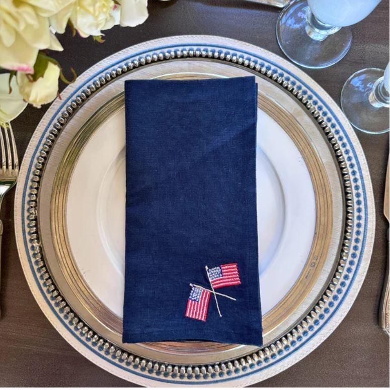 American Flags Washed Linen Napkin Set of Blue, Navy