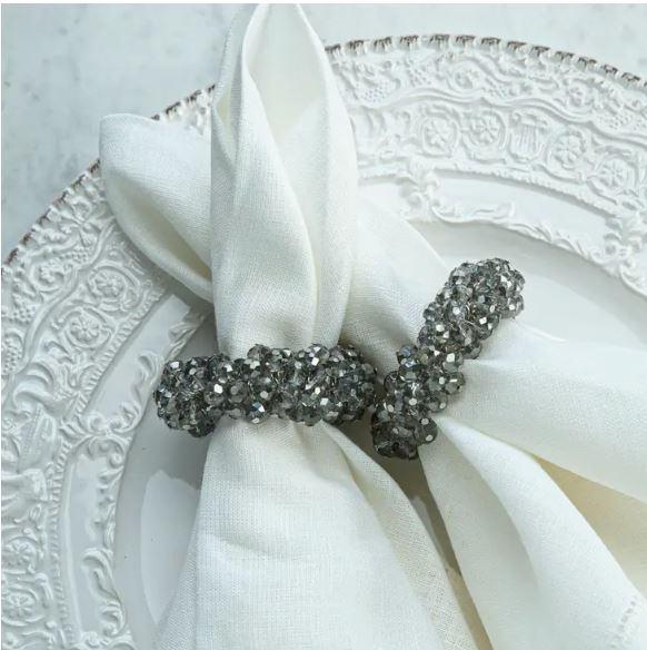 Crystal Napkin Ring Set, Grey